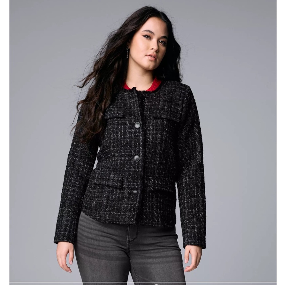 Simply Vera Vera Wang Charcoal Tweed Utility Jacket